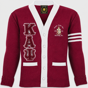 เสื้อคาร์ดิแกนแขนยาวคอวีลายทางสำหรับผู้ชาย แบรนด์ Ka Alpha Psi ผลิตจากผ้าขนสัตว์ 100% ป้องกันการหดตัว ปักอักษรและตราสัญลักษณ์  สำหรับฤดูใบไม้ร่วง รับผลิตแบบ OEM - Product Image 2