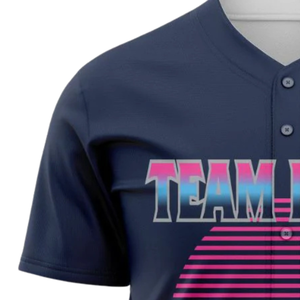 Camiseta de Béisbol Personalizada para Hombre, Estilo Retro Azul Marino y Rosa, con Botones, Manga Corta, Estampada, Transpirable, Uniforme de Equipo de Softbol - Product Image 4