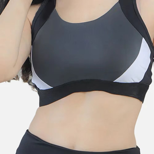 Sujetador Deportivo Gris para Mujer con Paneles Blancos, Top de Fitness de Alta Sujeción, Diseño Sin Costuras, Ropa Deportiva - Product Image 5
