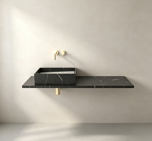 อ่างล้างหน้าติดผนังแบบมินิมอลทรงสี่เหลี่ยมหินอ่อนสีดำขัดเงา - Product Image 1