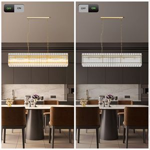 Lampadario Contemporaneo a 10 Luci in Cristallo Dorato, Lampada a Sospensione Moderna Rettangolare - Product Image 5