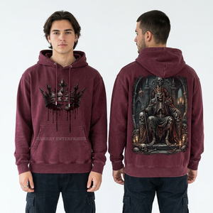 Sweat à capuche rouge bordeaux pour homme, motif squelette roi couronné brisé personnalisé, coupe oversize, streetwear gothique en polaire, fabricant - Product Image 1