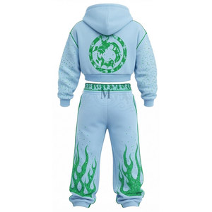 Conjunto Deportivo para Hombre con Estampado de Llamas en Serigrafía, 100% Algodón, Cremallera Completa, 450 Gsm, Sudadera Corta con Capucha, Pantalones Jogger, Corte Holgado Informal - Product Image 6
