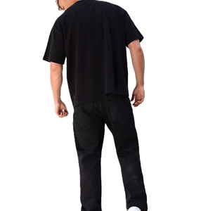T-shirt unisexe vintage en denim uni délavé à l'acide, écoresponsable, en Spandex/Coton, avec broderie patch, coupe ample, col rond, 220g, pour le streetwear - Product Image 2