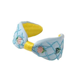 Bandeau en tissu à carreaux perlé avec broderie de tulipes, couleur bonbon, accessoires de mode pour femmes - Product Image 1