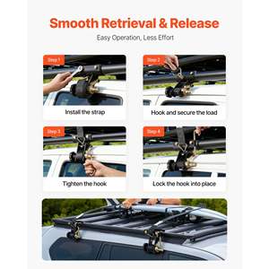 Sangles à cliquet robustes pour échelle à tube noir 1,87-2, 1,5 po de large x 7,4 pi de long, double crochets en J, capacité de charge de 500 lb, lot de 4 - Product Image 3