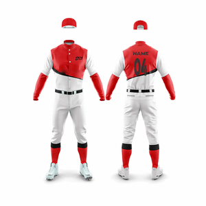 Uniforme de Béisbol Estampado de Invierno Unisex SCW, Conjunto de Pantalones y Jersey con Botones en la Parte Delantera, de Manga Corta, con Bloques de Color Rojo y Blanco, que Absorbe la Humedad - Product Image 1