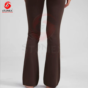 STONEX <b>Women</b> High Waist <b>Boot</b> Cut Leggings Solid Color Side Stripe Sporty Yoga Pants Breathable Knitted Full Length <b>Summer</b> - Product Image 4