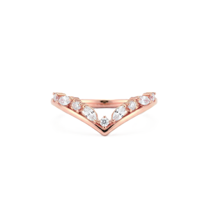 IGI Certified 10K 14K Solid Gold Marquise & Round Lab Created Diamond Chevron Ring V Shape Curved <b>Wedding</b> Band Minimalist Ring - Product Image 2
