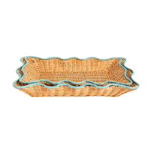 Plateau en rotin exclusif, rectangulaire, tissé, bord festonné, matériau naturel, pour table basse, plateau à fruits, fabrication vietnamienne, vente en gros - Product Image 2