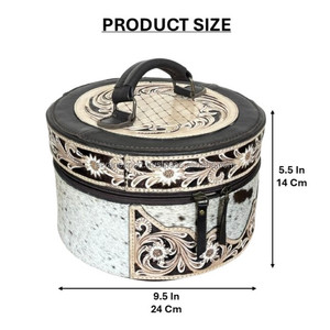 Estuche Redondo de Maquillaje de Cuero a Cuadros, Hecho a Mano, de Lujo, de Cuero Vacuno Auténtico, Organizador de Viaje para Joyas y Cosméticos - Product Image 2