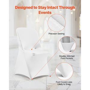 30 housses de chaise blanches en polyester et élasthanne, extensibles, à devant plat, pour banquets, dîners, fêtes et mariages - Product Image 6