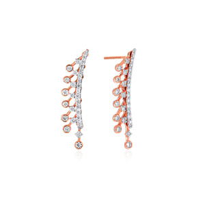 14K Rose Gold Diamond Ear Climber Earrings Round Brilliant Cut Lab Grown Diamonds Curved Leaf Design Fashion Jewelry for Women - Product Image 2