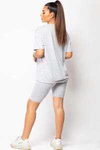 เสื้อยืดคอกลมโอเวอร์ไซส์สีน้ำเงินสำหรับผู้หญิงพร้อมกางเกงขาสั้นเข้าชุด ชุดลำลองสำหรับฤดูร้อน ผ้าฝ้ายน้ำหนักเบา ทรงหลวม - Product Image 2