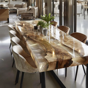 Plateau de table en résine époxy bois de noyer et d'acacia, design océan bleu-vert personnalisé, pour table à manger ou table basse, motif aquarium tropical - Product Image 5