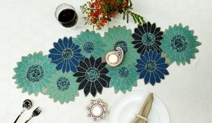 Handmade Embroidered Fabric <b>Table</b> <b>Runner</b> Customized Shape <b>Green</b> Leaf Design Luxury Style Eco-Friendly Durable - Product Image 1