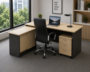 Modern L Shape Office <b>Desk</b> with Storage Cabinet and 3 Drawer <b>Unit</b> for Home Office Workspace - Product Image 1