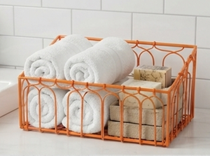 Panier de rangement mural en fil métallique orange de qualité supérieure, forme rectangulaire, style simple, organisateur polyvalent pour un rangement soigné - Product Image 5