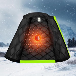 Men's High Visibility Hooded Winter Work <b>Jacket</b> Reflective Striped <b>Waterproof</b> Puffer Coat <b>Long</b> Sleeve With Pockets - Product Image 3