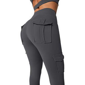 High Waisted Seamless Yoga <b>Leggings</b> Solid Stretch Workout Pants with Pockets Full Length Elastic Waist - Product Image 5