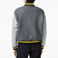 Veste varsity en laine mélangée grise pour homme avec bordure jaune Coupe classique Vêtement décontracté pour l'automne
