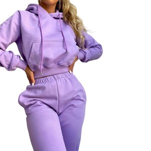 Conjunto Deportivo de 2 Piezas para Mujer, Sudadera de Manga Larga de Color Sólido con Cierre y Pantalones Deportivos - Product Image 1