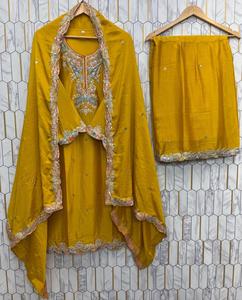 Indian White Chinon <b>Embroidered</b> Dupatta Set With Floral Pattern Traditional Indian Wedding <b>Shawl</b> Women's Ethnic Wear All Seasons - Product Image 3