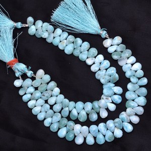 Perles de Larimar facettées en forme de poire, 6x9mm-7x10mm, pierres précieuses semi-précieuses naturelles, en vrac, pour la fabrication de bijoux. - Product Image 2