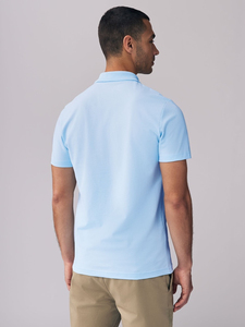 Polo de Algodón Azul Claro para Hombre, Manga Corta, Corte Regular, Color Sólido Informal, Tejido de Punto Transpirable - Product Image 3