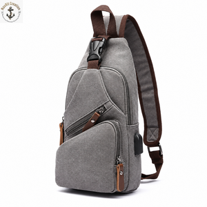 Grey Canvas Crossbody Sling <b>Bag</b> with Diagonal Zip and Buckle | Multi Pocket Shoulder Chest <b>Bag</b> with Padded Strap for Daily <b>Trips</b> - Product Image 1