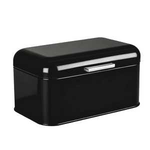 Boîte à pain en métal noir brillant avec poignée en acier inoxydable - Conteneur de rangement pour pain en acier moderne pour comptoir de cuisine - Product Image 2