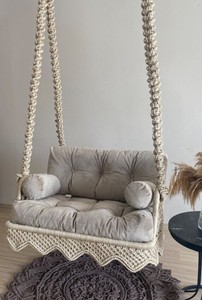 Macrame Hammock <b>Chair</b>, <b>Large</b> Macrame Round Swing, Hanging Cotton Macrame Hammock <b>Chair</b> - Product Image 2