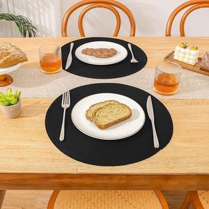 Round Braided 15-Inch <b>Table</b> <b>Mats</b> Set 6 Heavy Duty Cotton Polyester Place <b>Mats</b> Black-Washable and Heat Resistant - Product Image 2