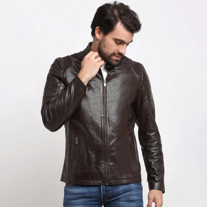 URBANGAZER Men's 100% Polyester Thick Leather <b>Jacket</b> Stand Collar Covered Button <b>Patchwork</b> Design Windproof Breathable Cotton - Product Image 5