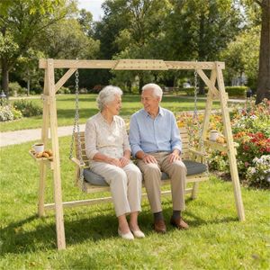 Altalena da Giardino in Legno Naturale per Portico o Terrazza - Per Intrattenimento all'Aperto - Product Image 1