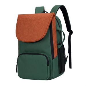 Sac à dos de raquette en toile verte personnalisé avec fermeture éclair à rabat orange, résistant à l'eau, style décontracté, capacité 30-40L - Product Image 2