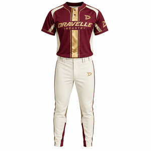 OEM Luxury Custom Men's Burgundy Softball Uniform Gold Foil Stripe Jersey Cream <b>Mesh</b> Panel <b>Pants</b> Premium Team Sportswear - Product Image 2