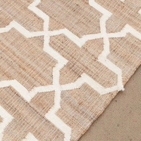 Alfombra Kilim de Yute Tejida a Mano, Moderna y Ecológica, Color Marrón Natural, Patrón Abstracto Blanco, Antideslizante, Apta para Mascotas, Antibacteriana