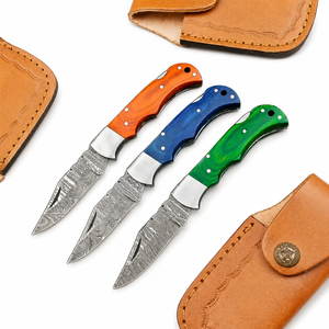 Cuchillos plegables de bolsillo Burraq de acero de Damasco con mango de madera y funda de cuero, para camping al aire libre, multicolor, calidad DIY, OEM, clip de 9 pulgadas - Product Image 5