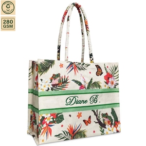 280 GSM Laminated Cotton <b>Canvas</b> <b>Beach</b> Tote Bag <b>Beach</b> Travel 40x33x16 cm Custom Logo Wholesale OEM Private Label Model SS348A - Product Image 1