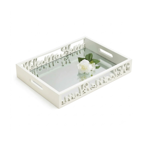 Plateau de service en bois Art Déco de haute qualité avec base miroir, plateau de table basse moderne européen, plateau de salle à manger, décoration de luxe pour mariage et Ramadan - Product Image 1