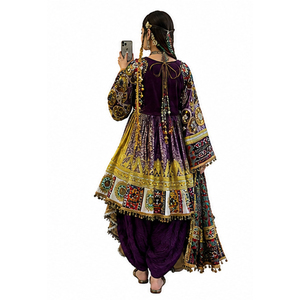 Traditional Indian Pakistani Salwar Kameez Women's Embroidered <b>Mirror</b> Work Dress Floor Length Loose Fit Afghan Kuchi Dress - Product Image 2