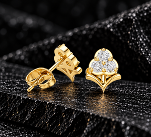 Diamante cultivado en laboratorio de corte redondo, oro amarillo de 14K/18K, arete floral de tres piedras con diamantes de 0.30CT DEF VVS, joyería fina y elegante para mujer, ODM. - Product Image 1