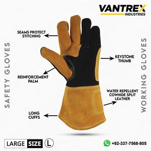 Gants de Soudure en Cuir VANTREX INDUSTRIES Respirants, Longueur Coude, Résistants aux Piqûres et Thermiquement Isolants, Jaune et Noir - Product Image 2