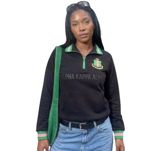 <b>Black</b> Quarter Zip Sweatshirt Women Green Stripe Collar <b>Long</b> Sleeve Pullover Casual Fashion <b>Top</b> Graphic Style Apparel - Product Image 1