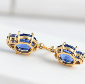 Elegantes Pendientes Ovalados Azules con Circonitas Cúbicas y Plata de Ley 925 con Baño de Oro de 18K, Accesorio para Novia, para Fiestas y Cócteles - Product Image 5