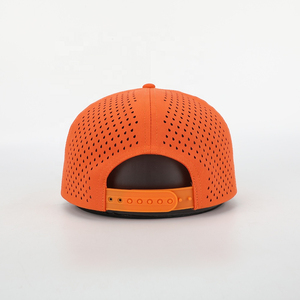 3D Embroidery Checked Style Waterproof Structured Denim <b>Flat</b> Brim Laser Cut Perforated <b>Cap</b> for <b>Men</b> - Product Image 4