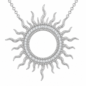 Collier pendentif tendance en argent 925 plaqué or 18 carats avec moissanite soleil éclatant, motif cercle ouvert et rayons ondulés, pour femme, idéal pour les soirées - Product Image 1