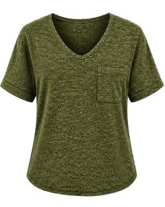 Custom Green Abstract Pattern Women V Neck T Shirt Casual Short Sleeve Pocket Tee Lightweight Breathable Summer Fashion <b>Top</b> - Product Image 1