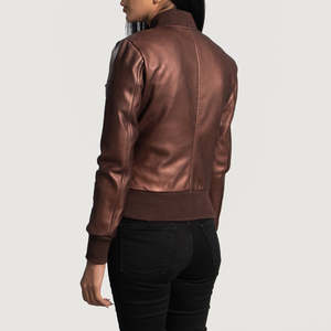 Chaqueta Bomber Acolchada de Piel de Oveja Marrón Furat Leathers, Ecológica, de Secado Rápido, Transpirable, con Bordado 3D, con Cierre para Mujer, Invierno - Product Image 2
